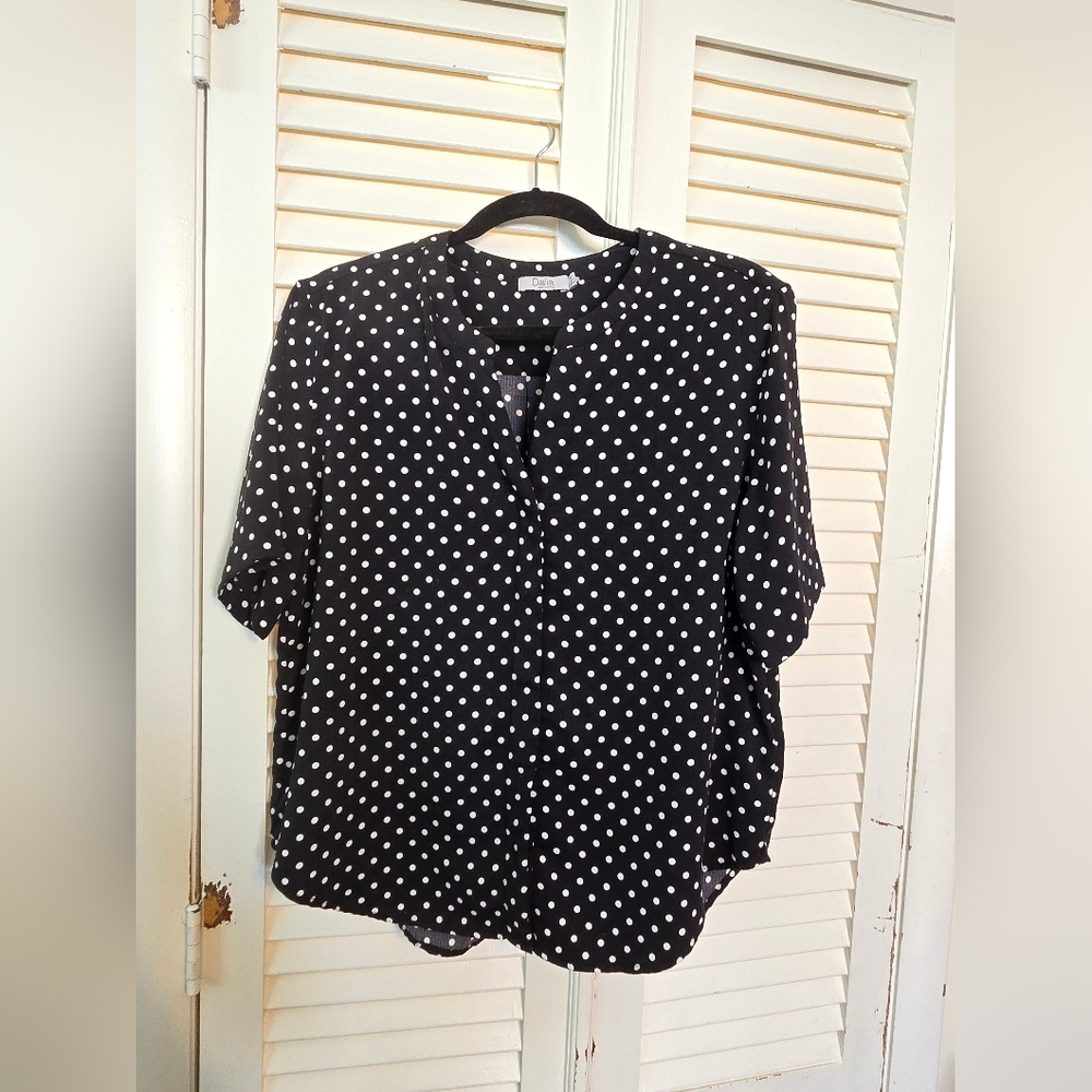 L Dalia Black Blouse with White Dots